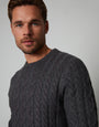 Charcoal Grey Cable Knit Detail Crew Neck Jumper
