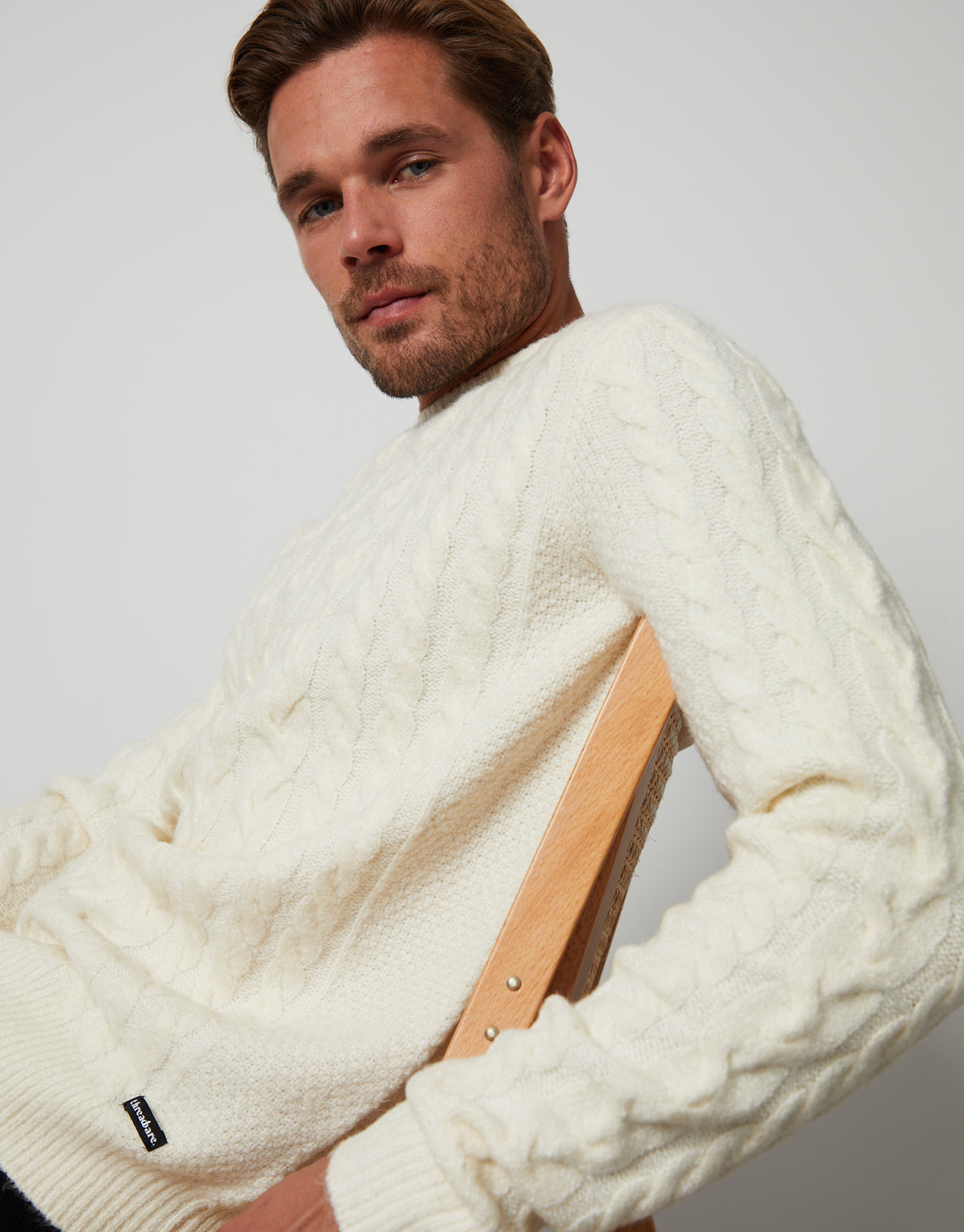 Ecru Cable Knit Detail Crew Neck Jumper