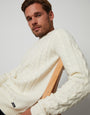 Ecru Cable Knit Detail Crew Neck Jumper