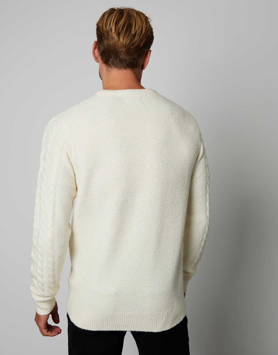 Ecru Cable Knit Detail Crew Neck Jumper