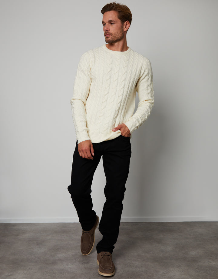 Ecru Cable Knit Detail Crew Neck Jumper