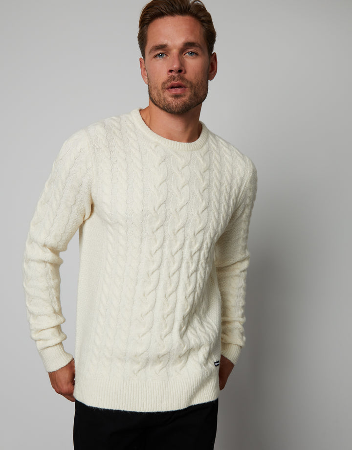 Ecru Cable Knit Detail Crew Neck Jumper