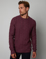 Burgundy Cable Knit Detail Crew Neck Jumper
