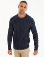 Navy Cable Knit Detail Crew Neck Jumper