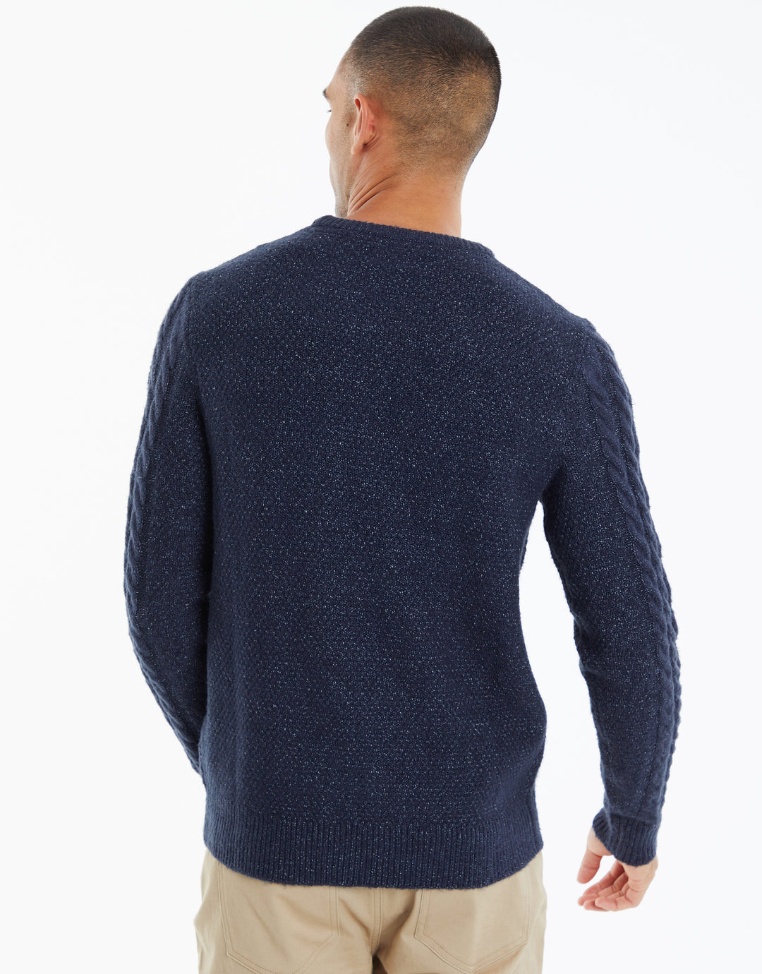 Navy Cable Knit Detail Crew Neck Jumper