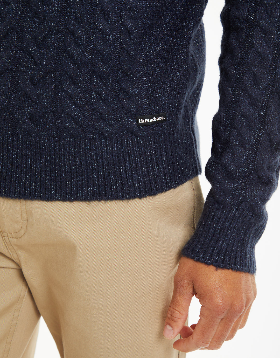 Navy Cable Knit Detail Crew Neck Jumper