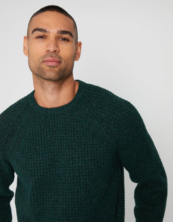 Green Raglan Sleeve Crew Neck Jumper