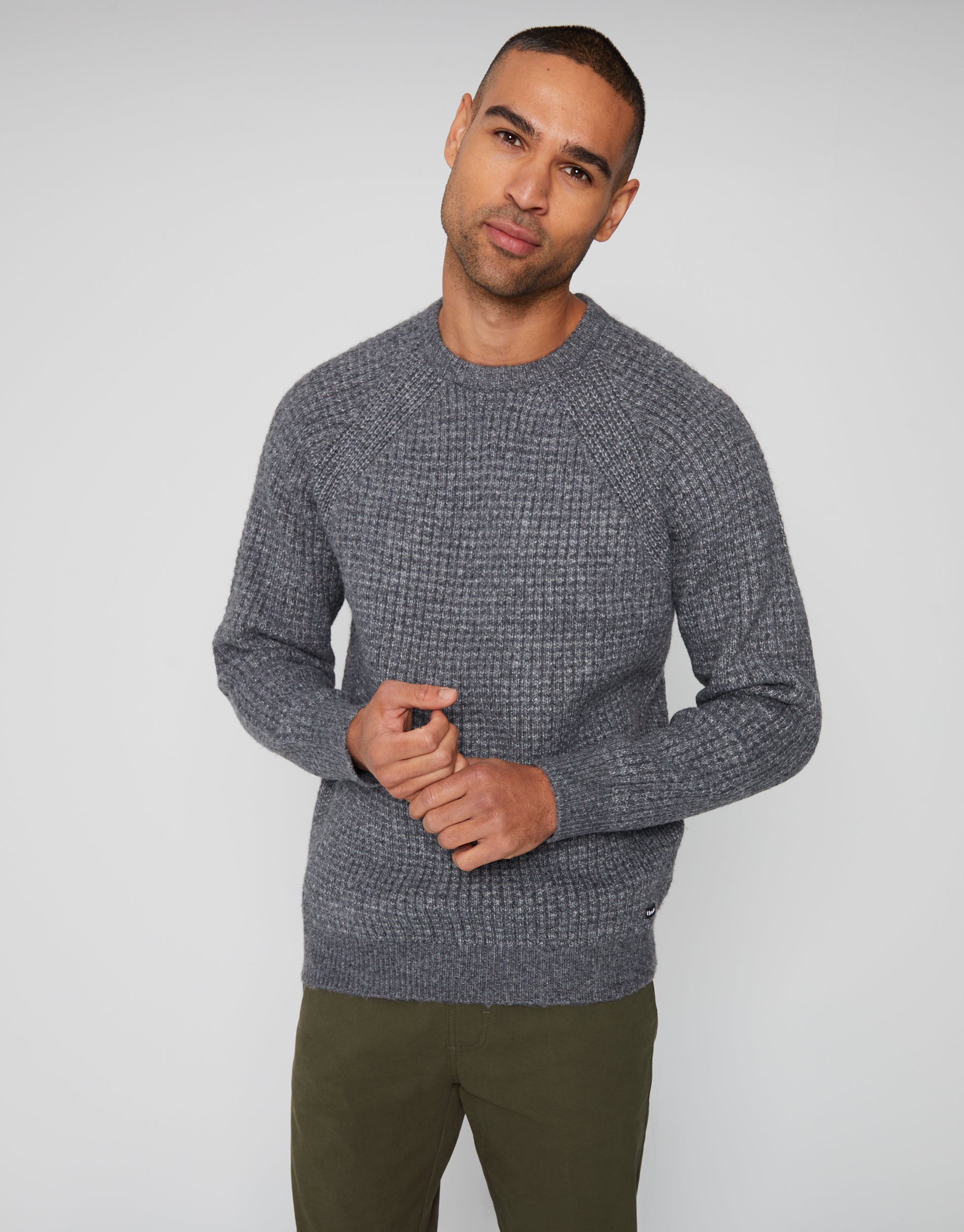 Threadbare Men's Charcoal Marl Grey Waffle Knit Raglan