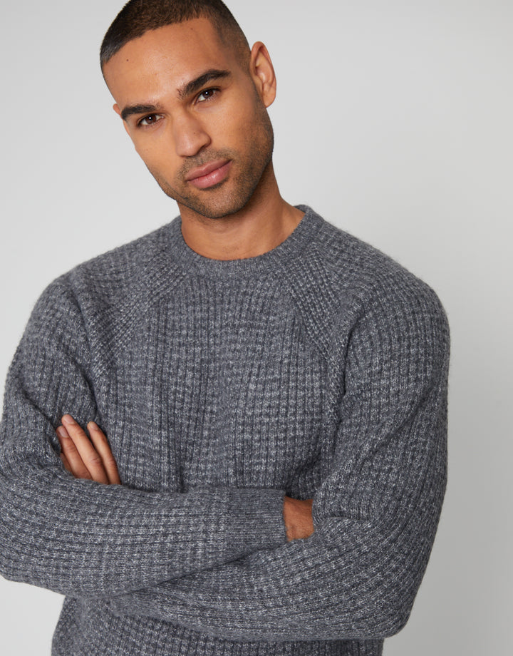 Charcoal Grey Marl Raglan Sleeve Crew Neck Jumper