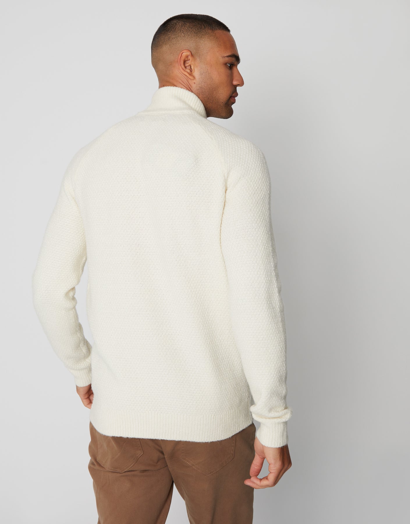 Threadbare Men's Ecru Cable Knit Turtle Neck Jumper