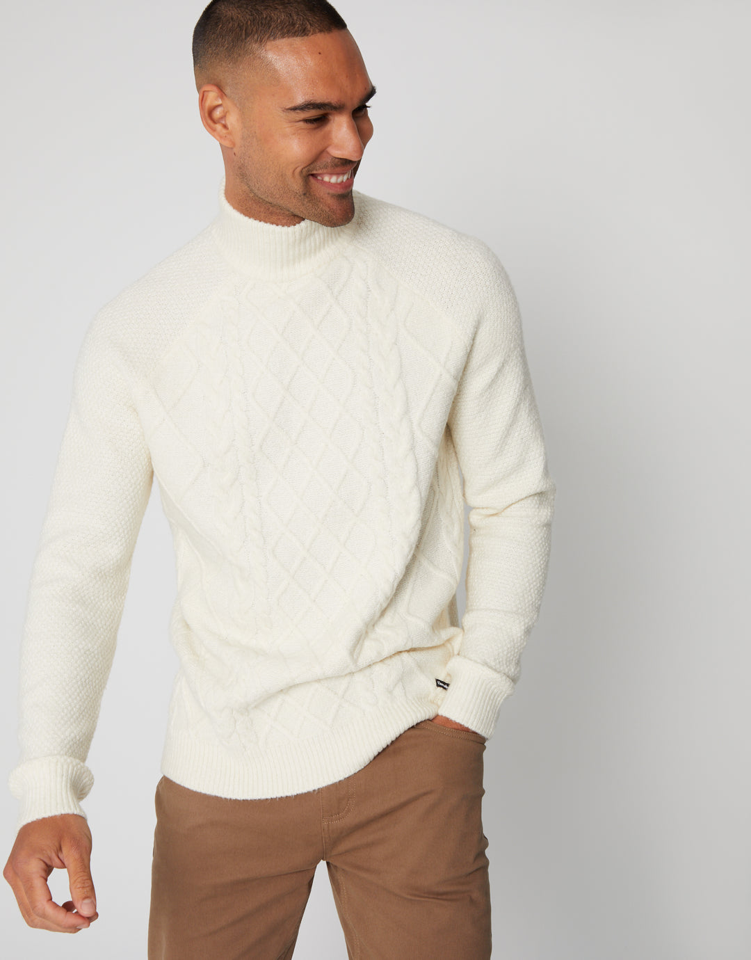 Ecru Cable Knit Turtle Neck Jumper