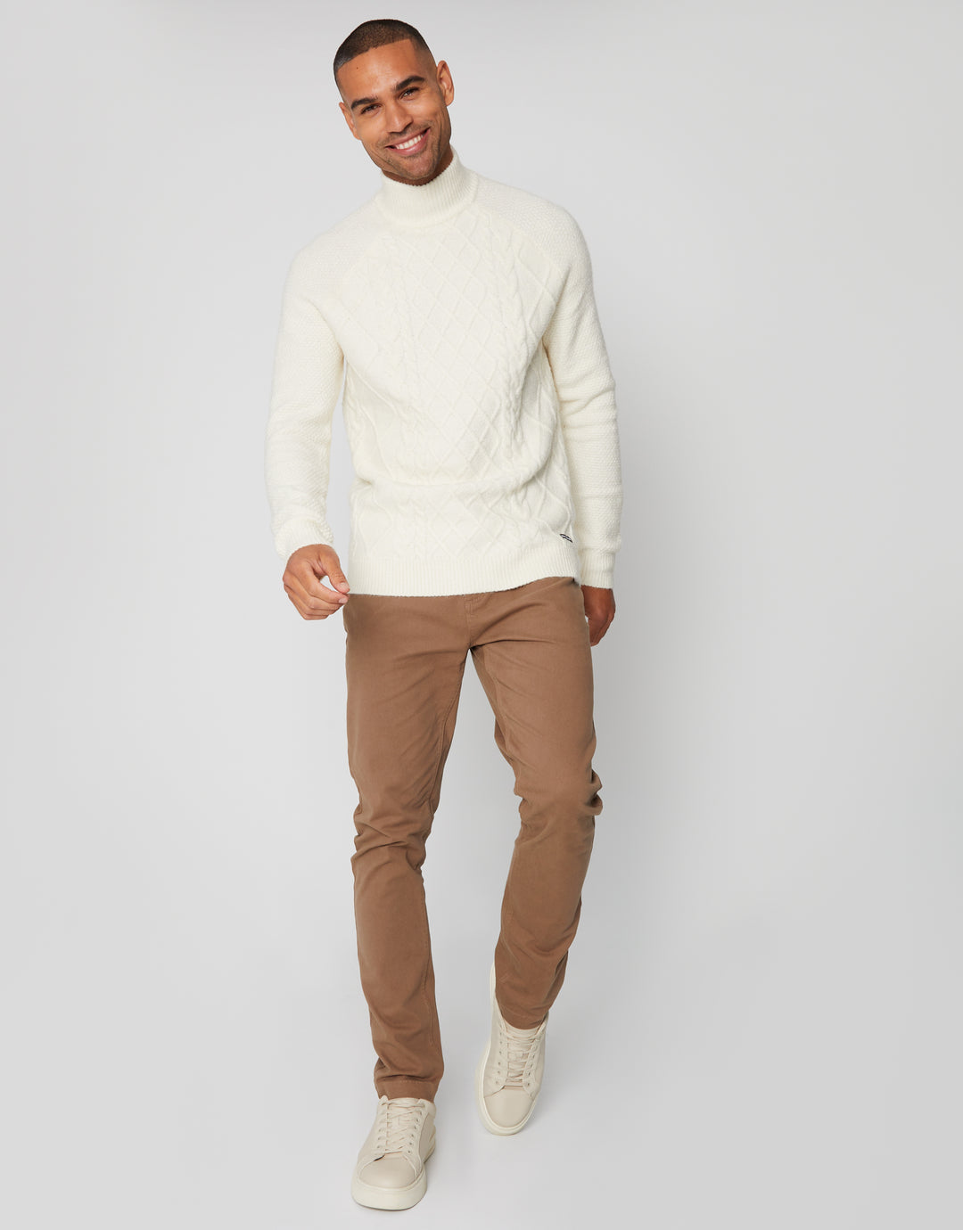 Ecru Cable Knit Turtle Neck Jumper