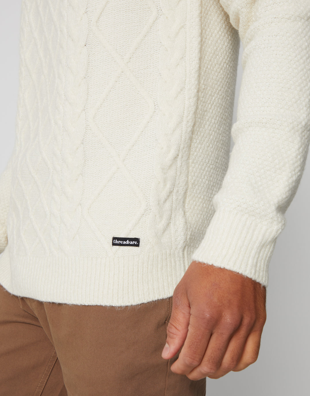 Ecru Cable Knit Turtle Neck Jumper