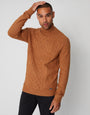 Camel Brown Cable Knit Turtle Neck Jumper