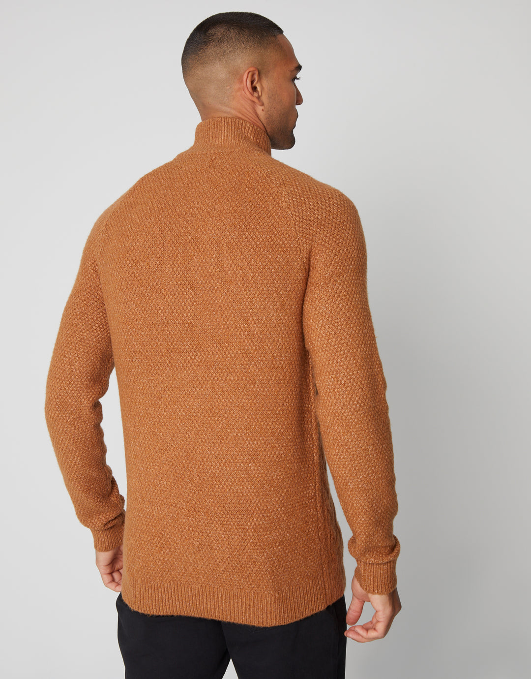 Camel Brown Cable Knit Turtle Neck Jumper