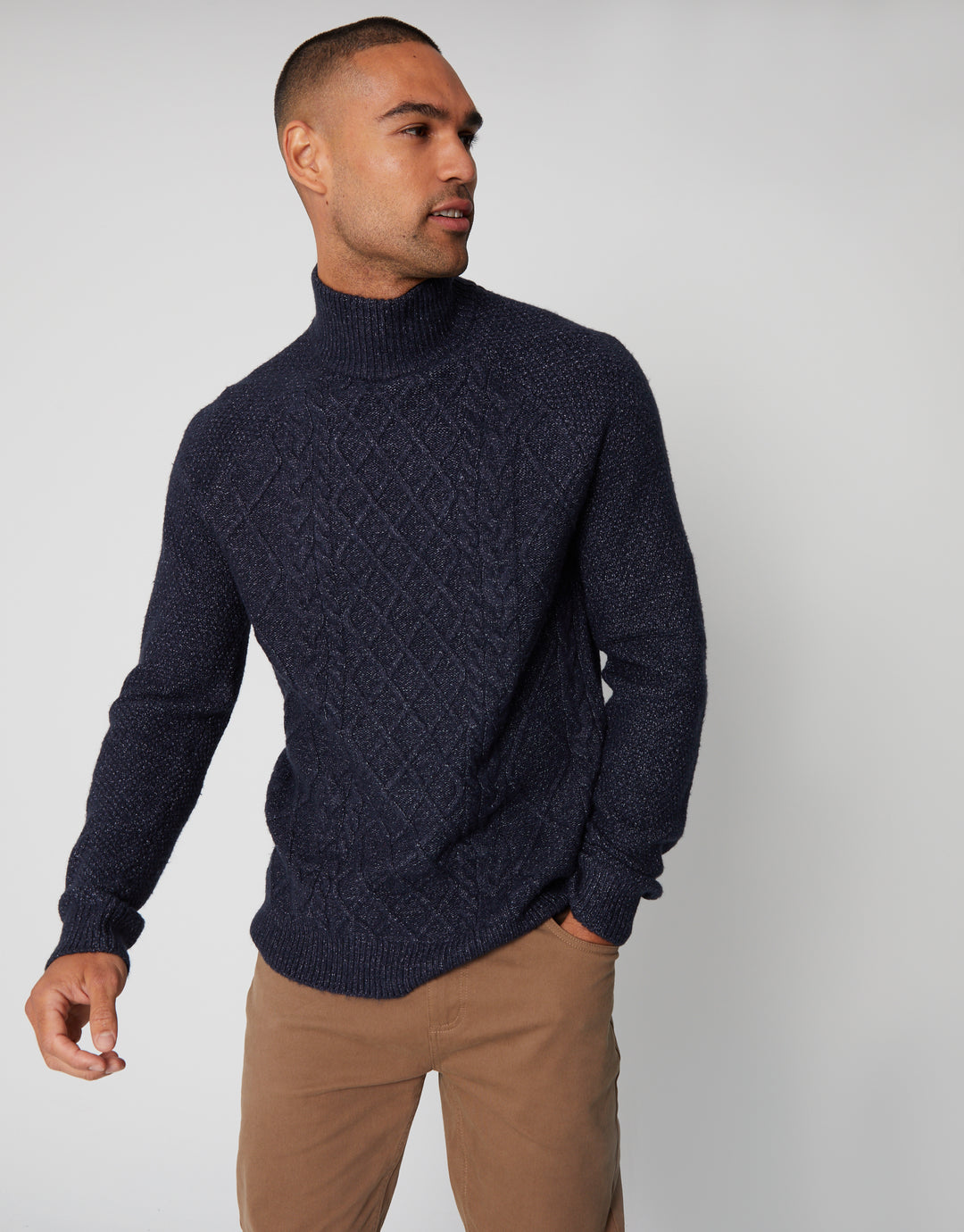Navy Cable Knit Turtle Neck Jumper