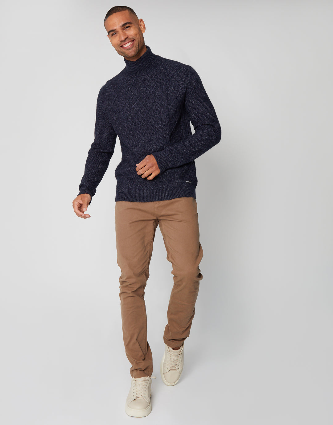 Navy Cable Knit Turtle Neck Jumper