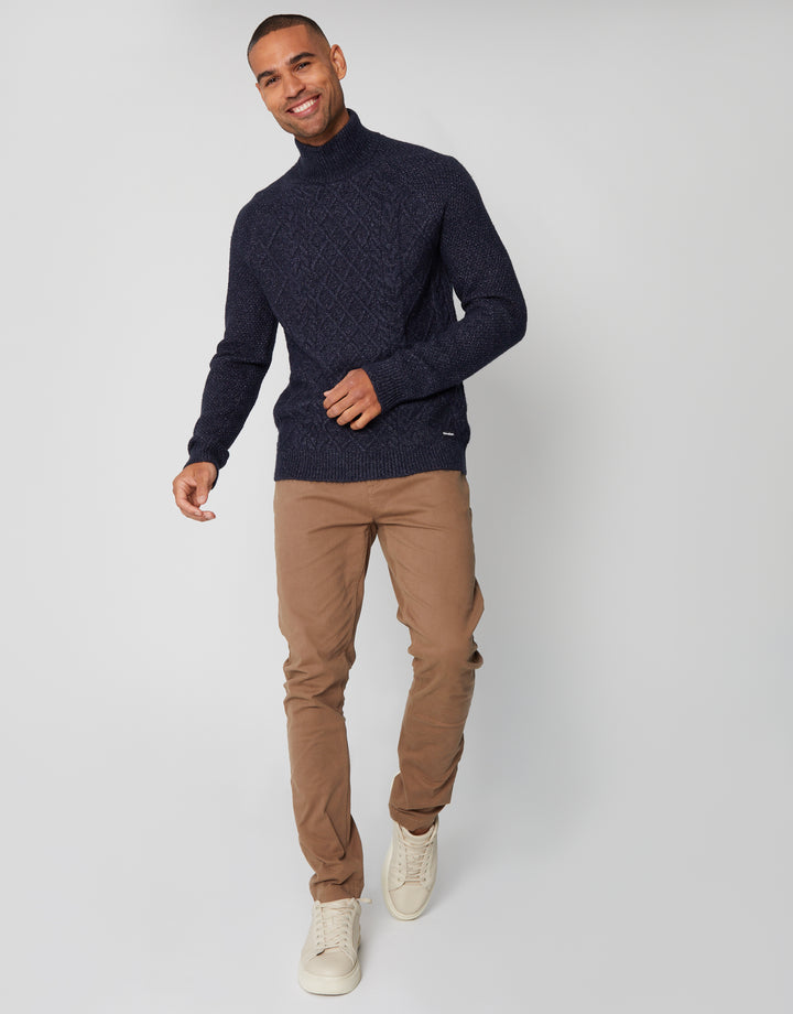 Navy Cable Knit Turtle Neck Jumper