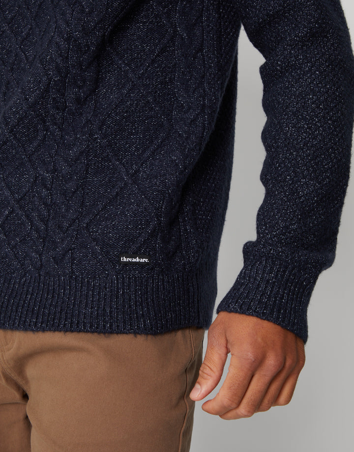 Navy Cable Knit Turtle Neck Jumper