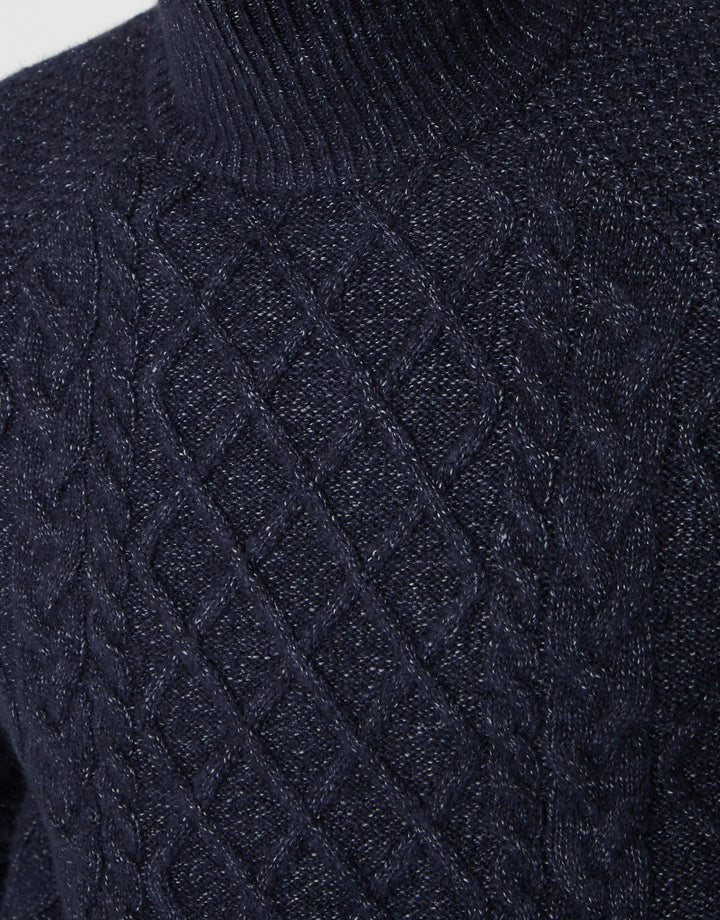 Navy Cable Knit Turtle Neck Jumper