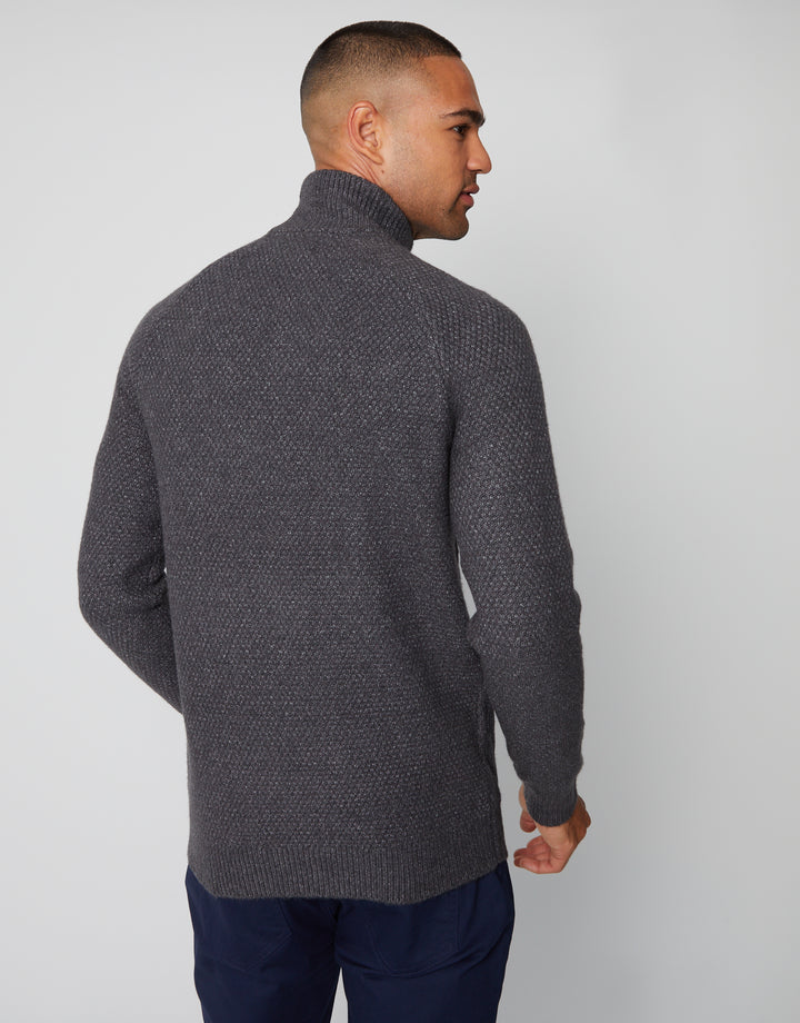 Charcoal Grey Cable Knit Turtle Neck Jumper