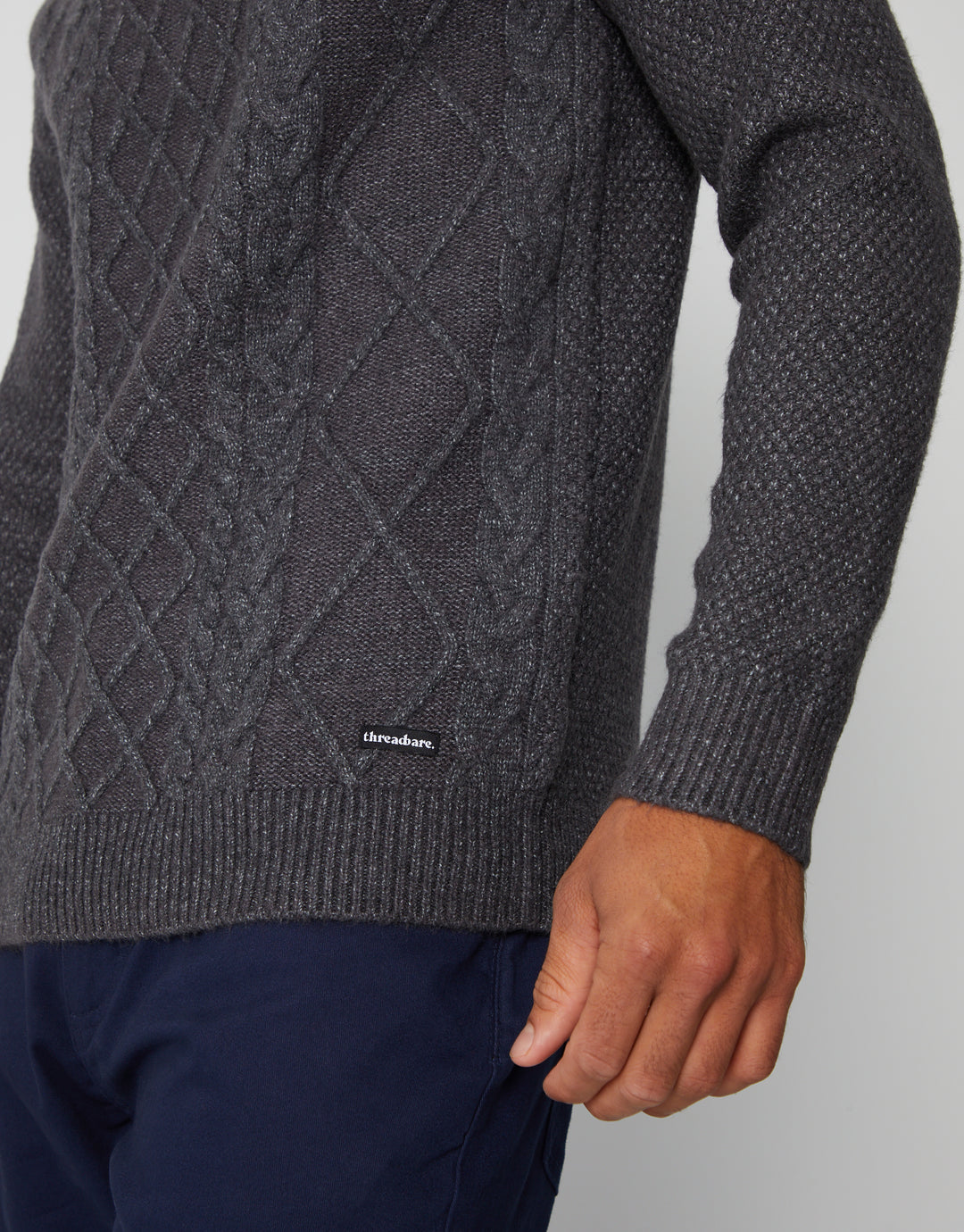 Charcoal Grey Cable Knit Turtle Neck Jumper