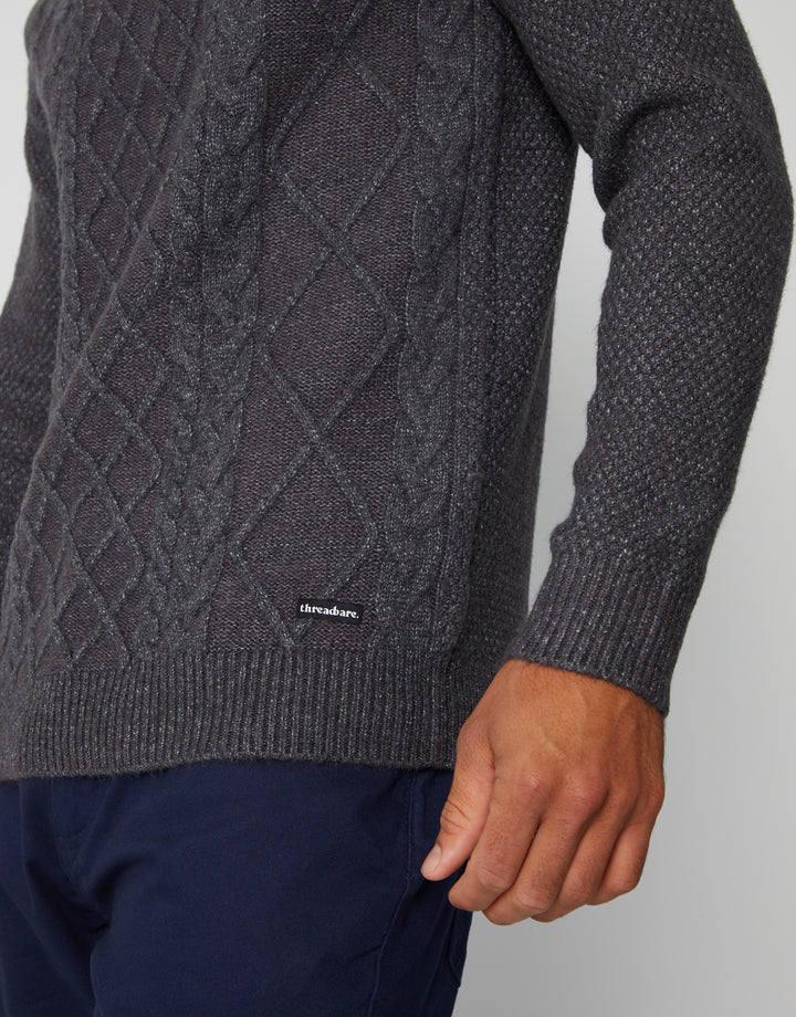 Charcoal Grey Cable Knit Turtle Neck Jumper