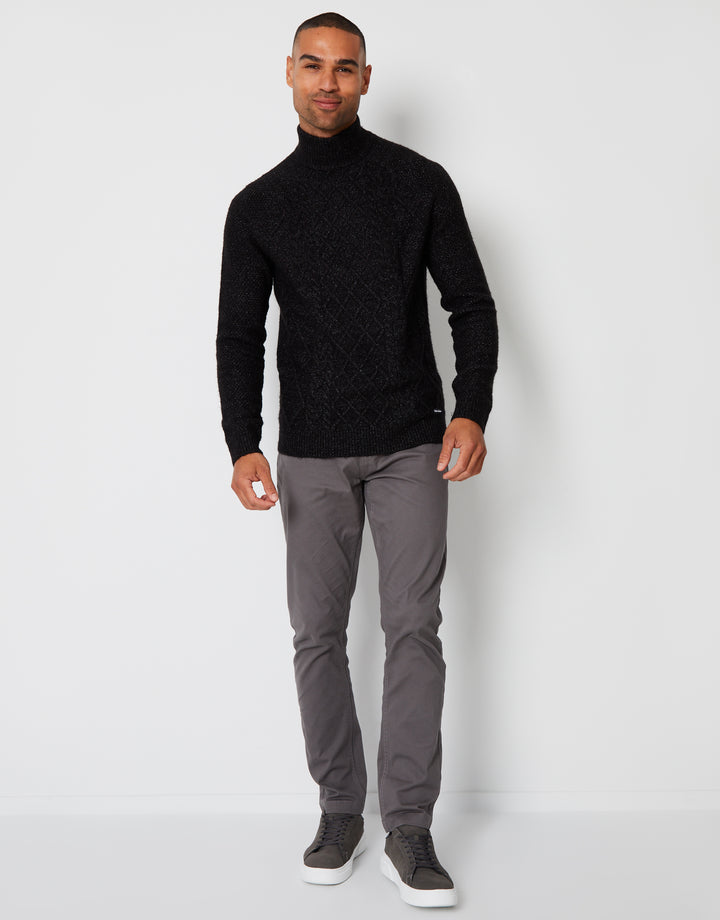 Black Cable Knit Turtle Neck Jumper