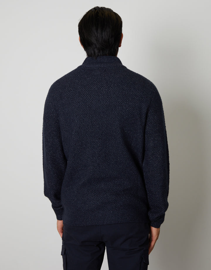 Navy Cable Knit Quarter Zip Jumper