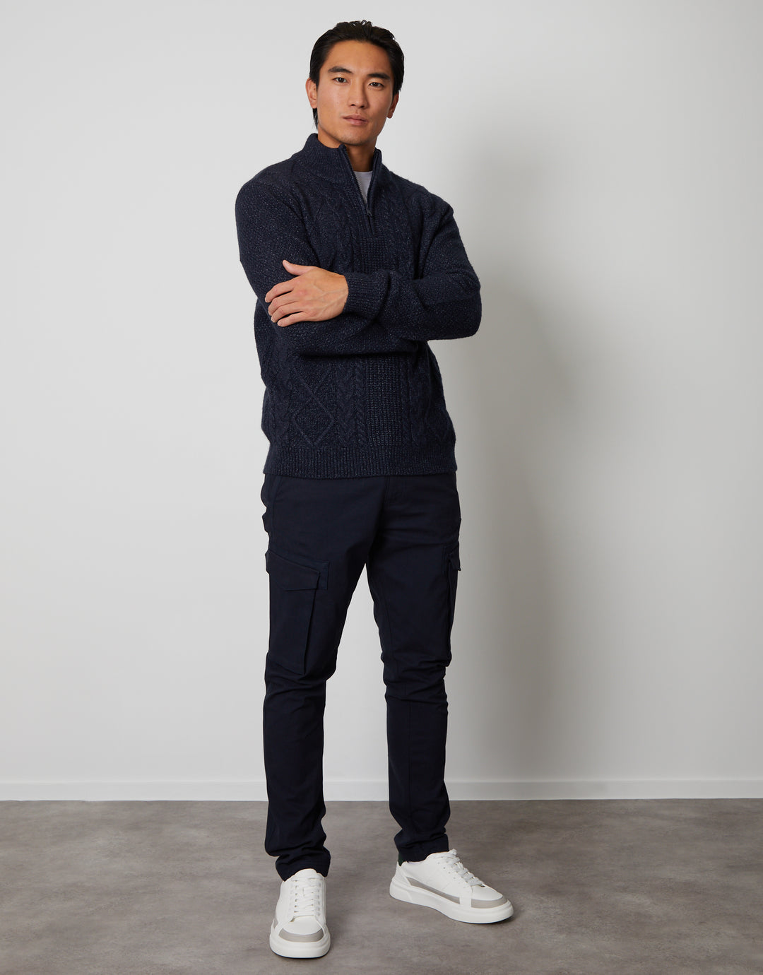 Navy Cable Knit Quarter Zip Jumper