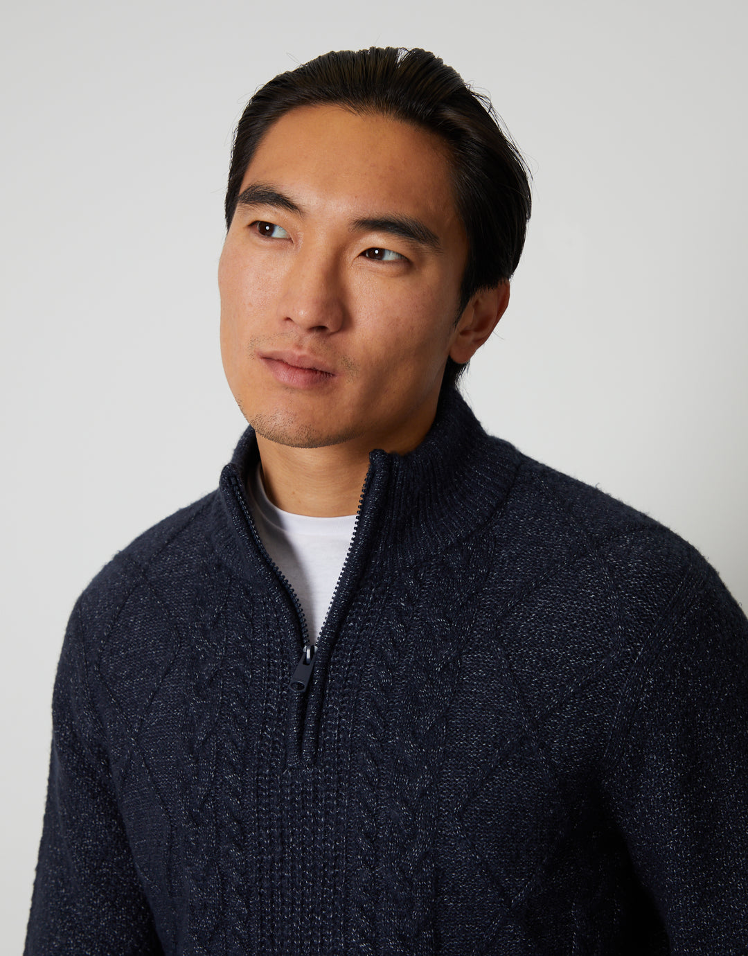 Navy Cable Knit Quarter Zip Jumper