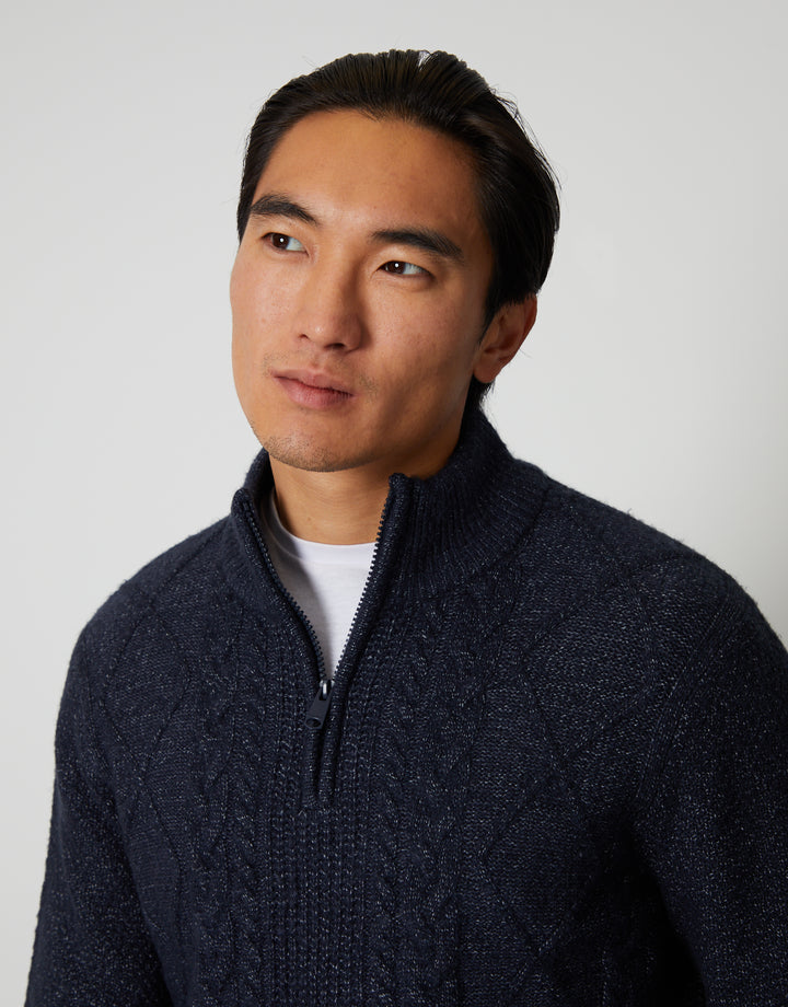 Navy Cable Knit Quarter Zip Jumper
