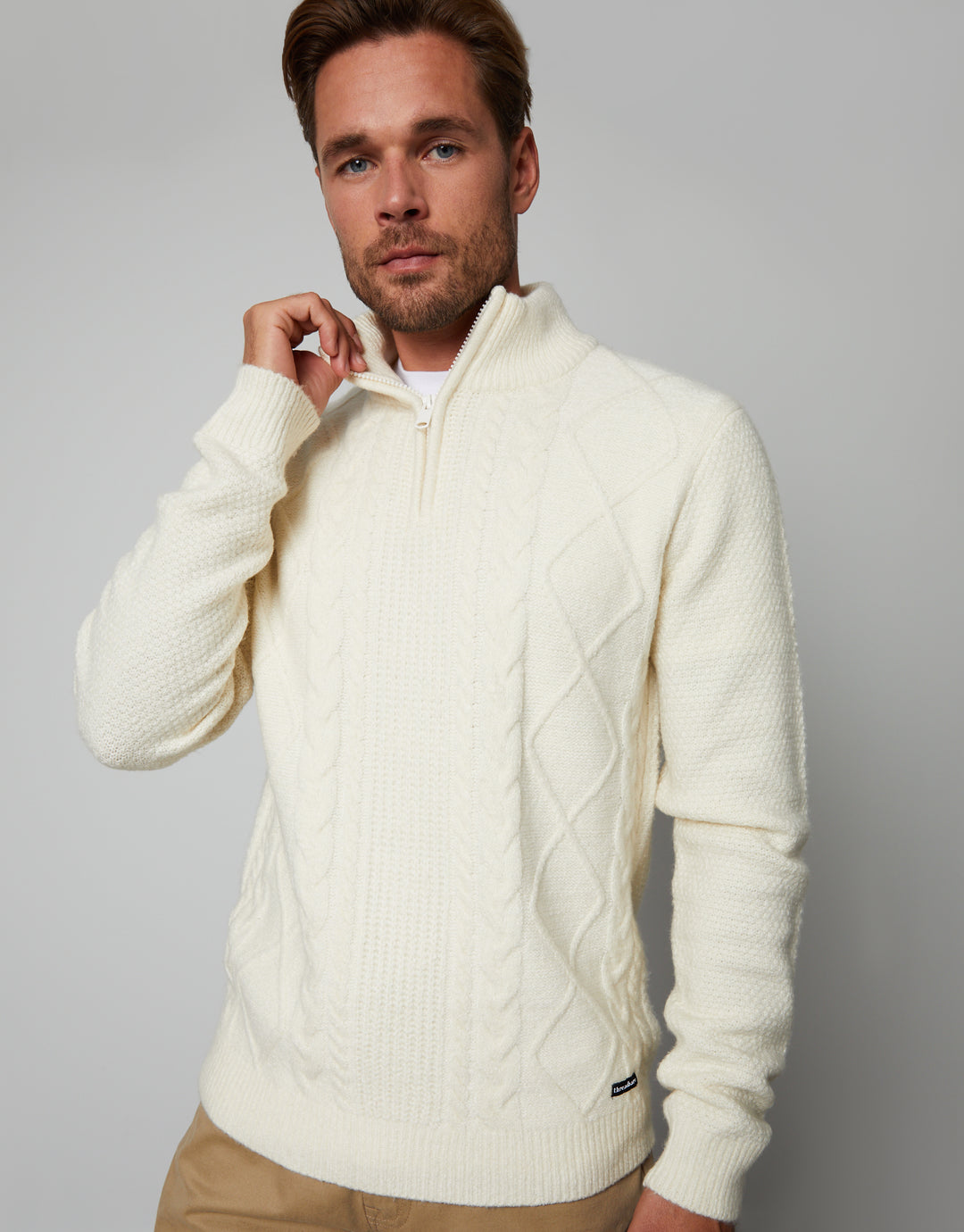 Ecru Cable Knit Quarter Zip Jumper