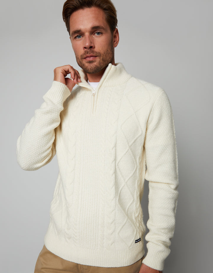 Ecru Cable Knit Quarter Zip Jumper