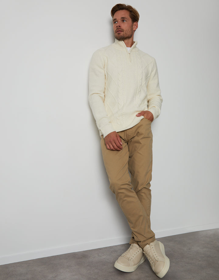 Ecru Cable Knit Quarter Zip Jumper
