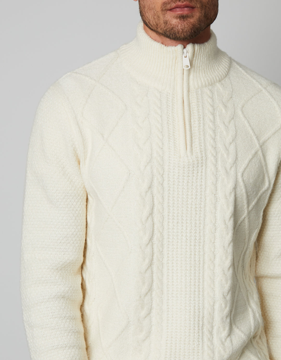 Ecru Cable Knit Quarter Zip Jumper