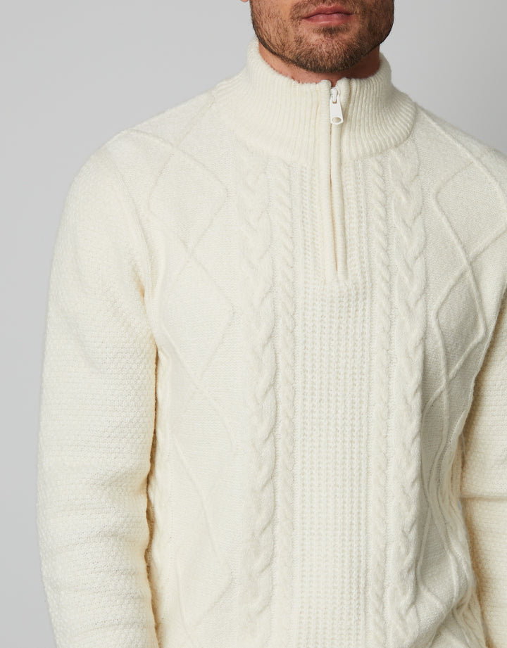 Ecru Cable Knit Quarter Zip Jumper