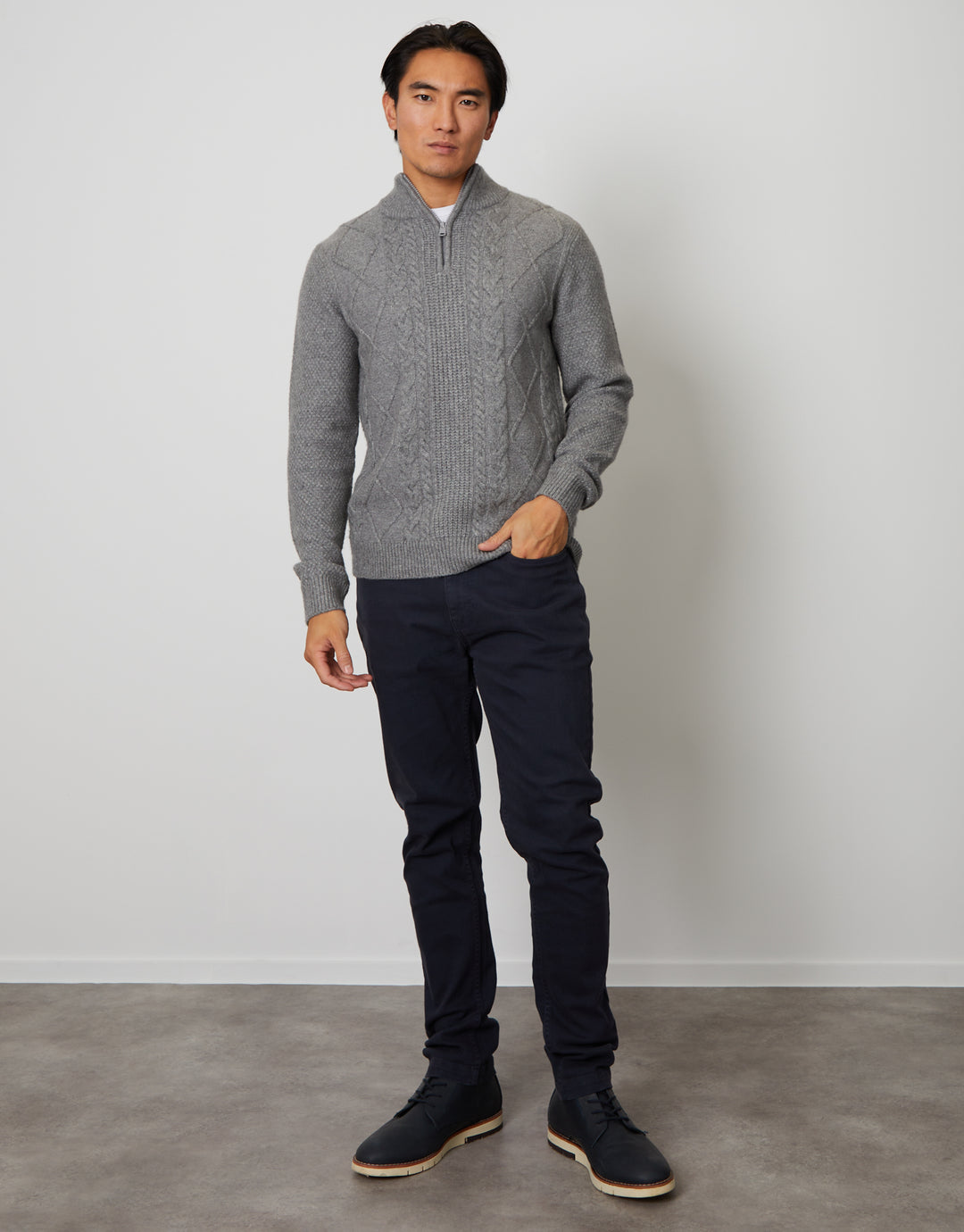 Grey Marl Cable Knit Quarter Zip Jumper
