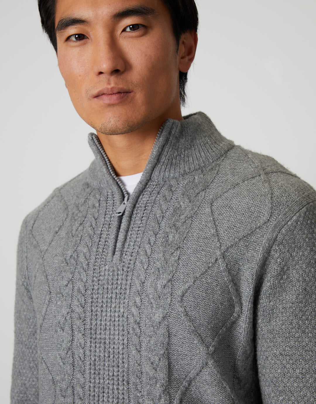 Grey Marl Cable Knit Quarter Zip Jumper