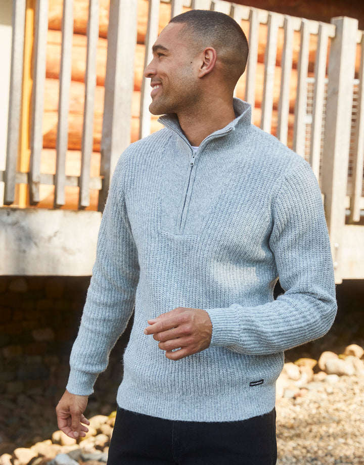 Grey Marl Knitted Quarter Zip Jumper
