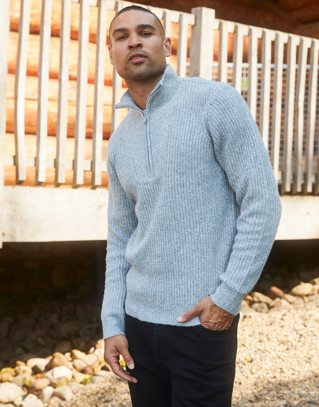 Grey Marl Knitted Quarter Zip Jumper