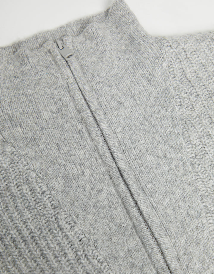 Grey Marl Knitted Quarter Zip Jumper