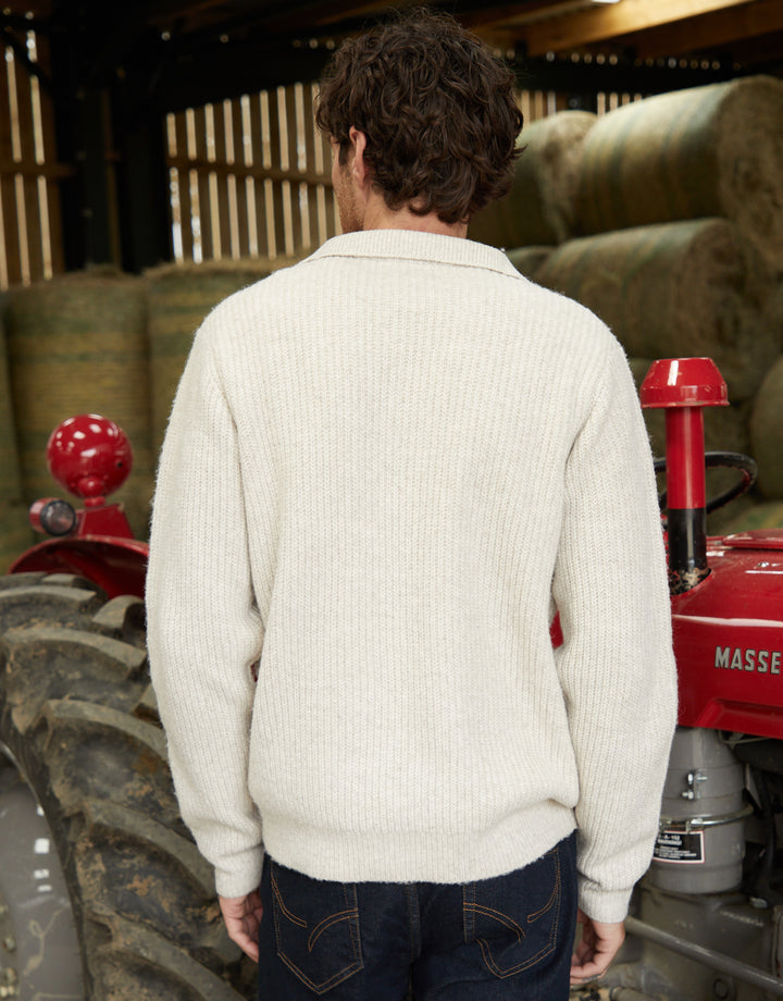 Ecru Marl Knitted Quarter Zip Jumper