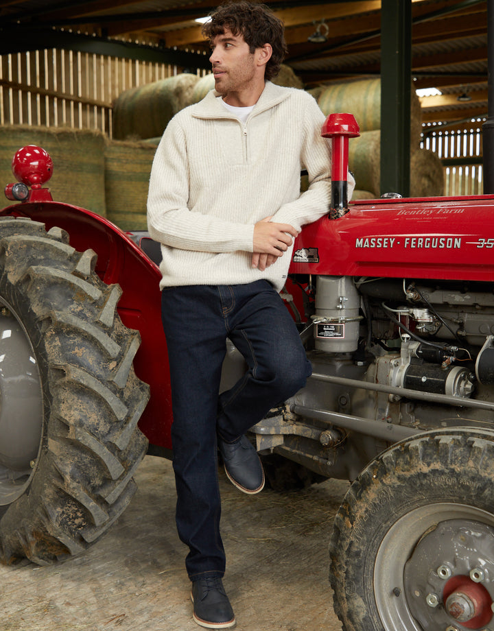 Ecru Marl Knitted Quarter Zip Jumper