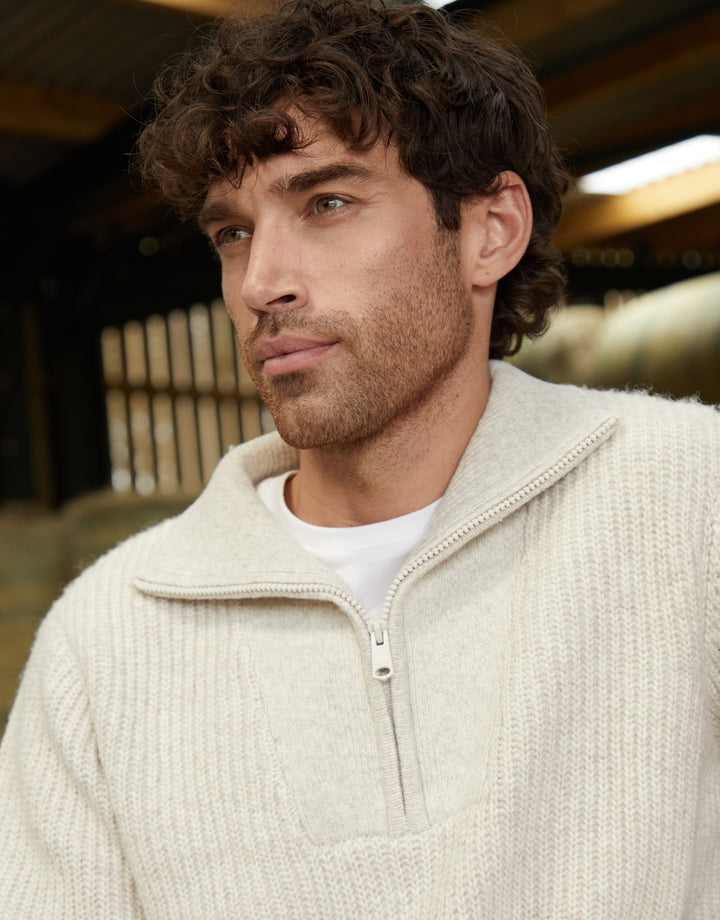 Ecru Marl Knitted Quarter Zip Jumper