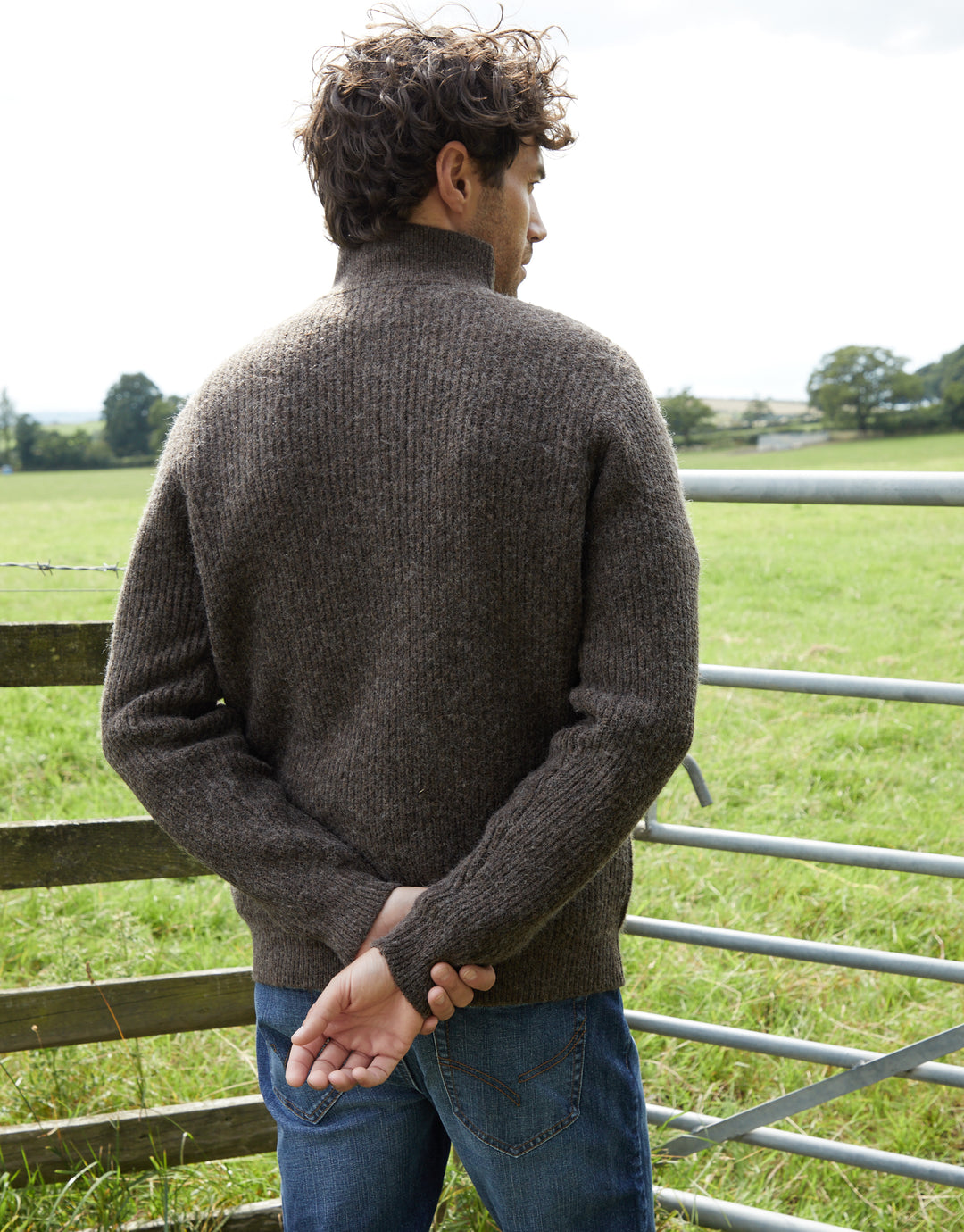 Brown Marl Knitted Quarter Zip Jumper