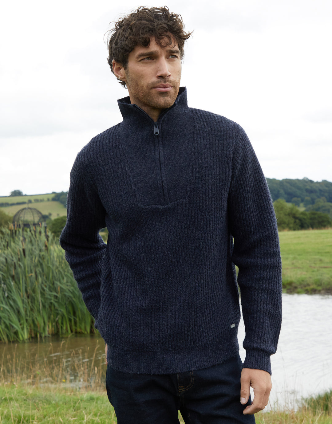 Navy Knitted Quarter Zip Jumper