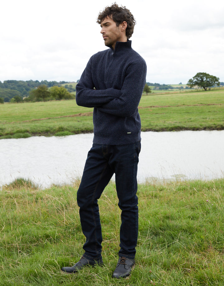 Navy Knitted Quarter Zip Jumper