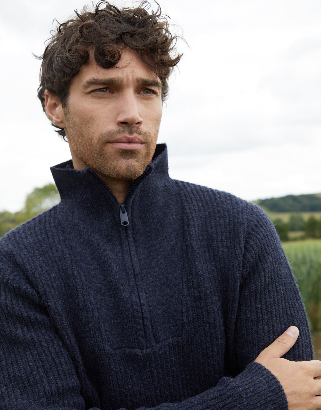 Navy Knitted Quarter Zip Jumper