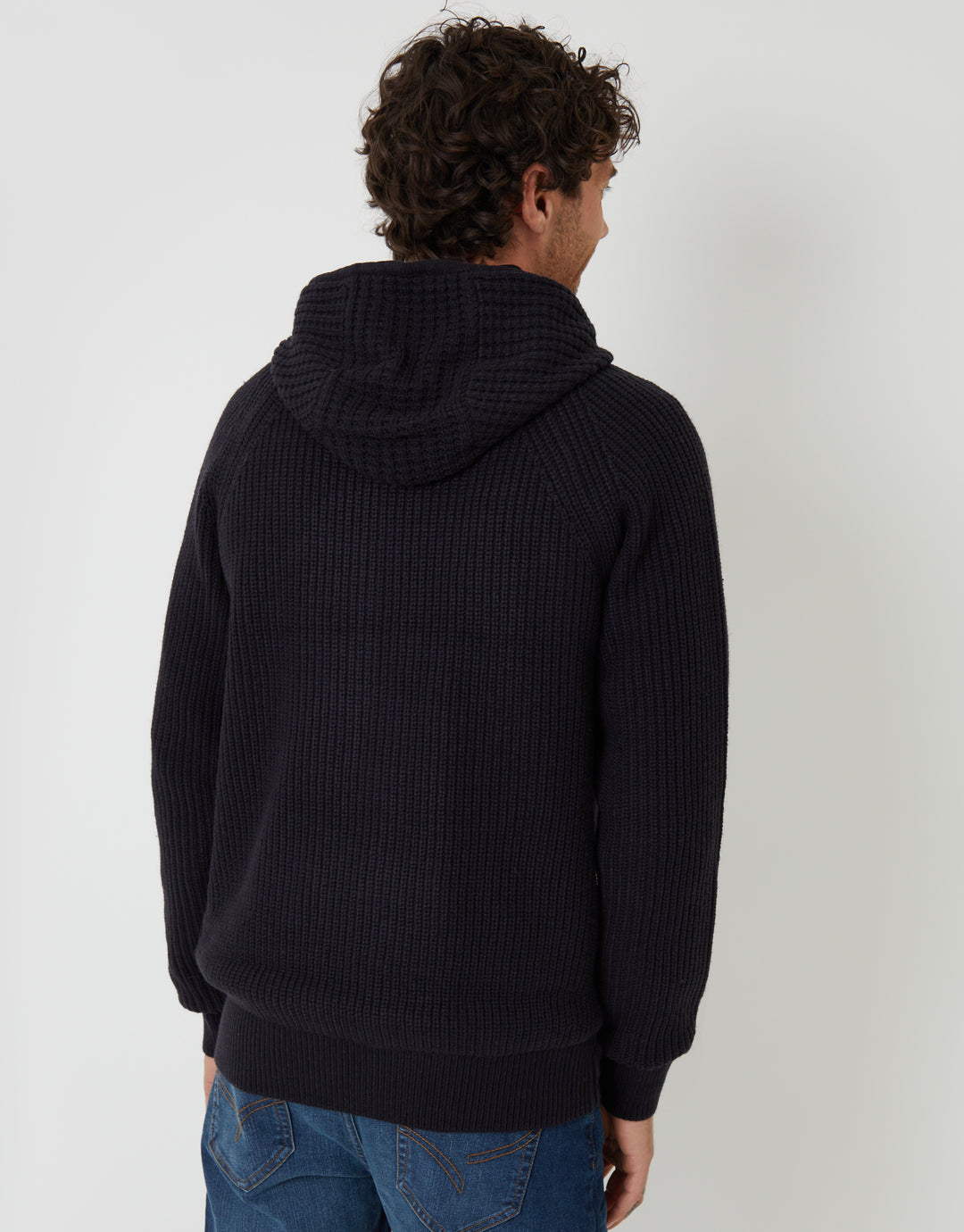 Navy Zip Up Knitted Microfleece Lined Hoodie